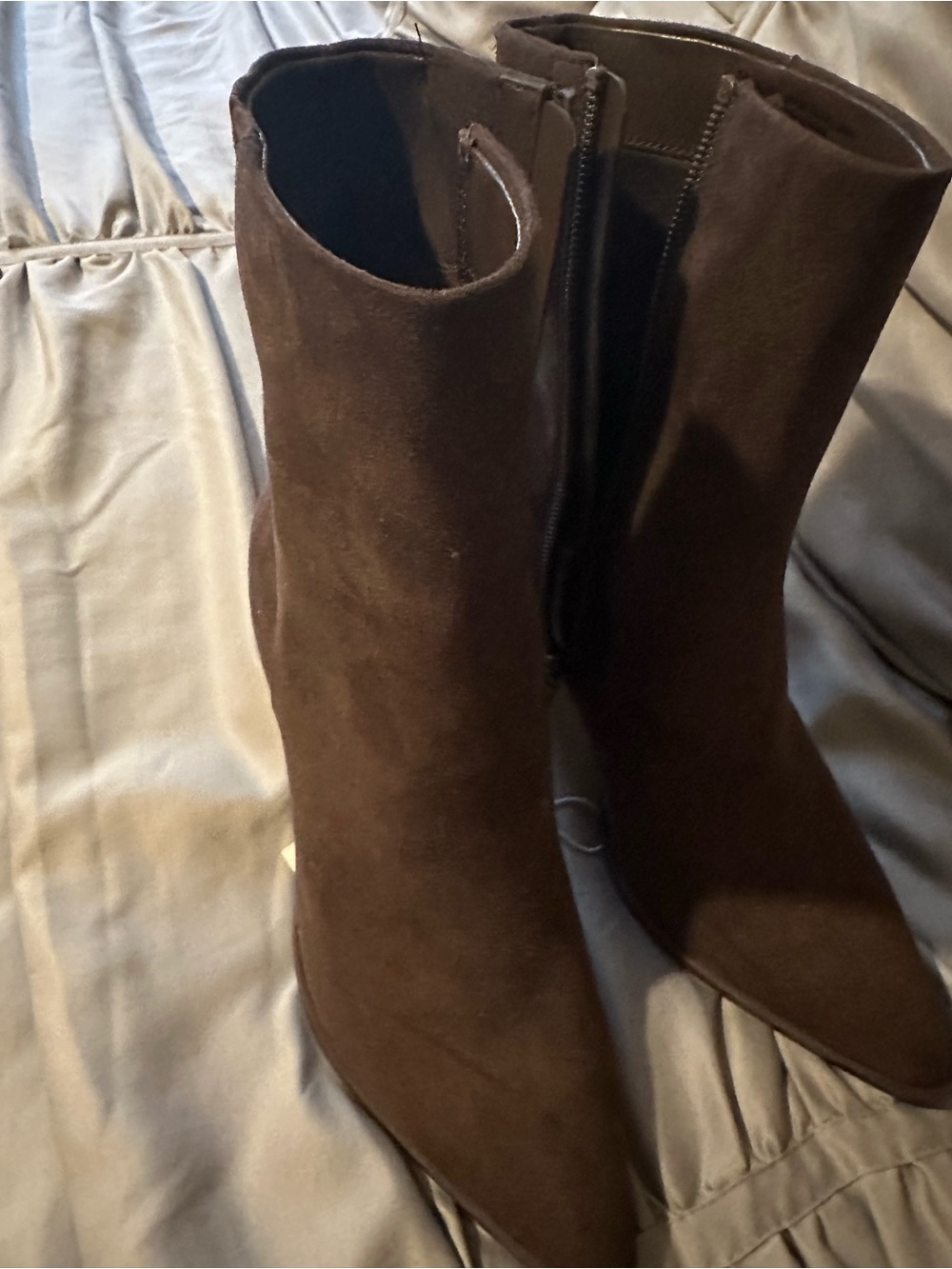 Women’s Brown Pointed Toe Suede Ankle Boots - Picture 8 of 8